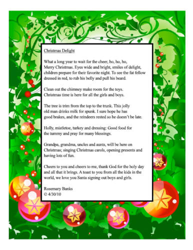 Christmas Delight Poem — Rosemary Banks